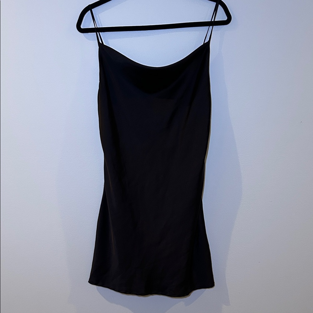 Altar'd State Black Satin Midi Dress, Spaghetti Strap, Size Small